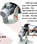 Heavy Duty Variable Speed Belt Sander And Rock Solid Grinder For Fast Knife Sharpening Rust Stripping And Slick Metal Finishing On A Compact Foldable Stand with 1500W copper motor.