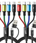 4 In 2 Dual USB C Cable Charger Set For All Devices With USB C Lightning And Micro USB Connectors, 6 Feet Long, 2 Pack