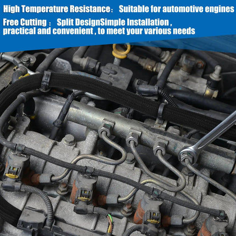 Built Tough For Your Ride 50 Ft Split Wire Loom Tubing Flame Retardant Braided Cable Sleeving over automotive engine wiring.