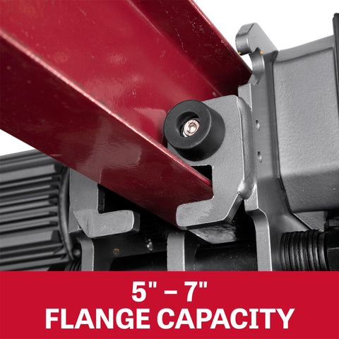 Close-up view of 5-Ton Two-Speed Electric Trolley With 0.8 HP Motor, 460V 3-Phase, showcasing 5-7 inch flange capacity.