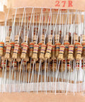 Close-up of carbon film resistors from Beast 1000 Piece Kit with 100 Distinct Values from 1 Ohm to 1 Mega Ohm 5 Percent Tolerance Half Watt