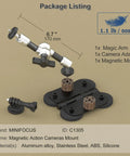 Heavy Duty Magnetic Fence Mount For Action Cameras And Phones With Dual Quarter Inch Mount Points Built For Game Day Recording On Baseball And Tennis Fields Quick Setup For Mevo Start GoPro iPhone And Other Cameras package includes mounts, adapter, and arm