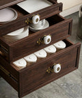 Hella Sturdy Retro Ceramic Cabinet Knobs With Backplate Four Pack Vintage Drawer Pulls Zinc Alloy Kitchen Cupboard Furniture Hardware Quick Swap White Finish For Your Spot on wooden drawers holding plates and containers.