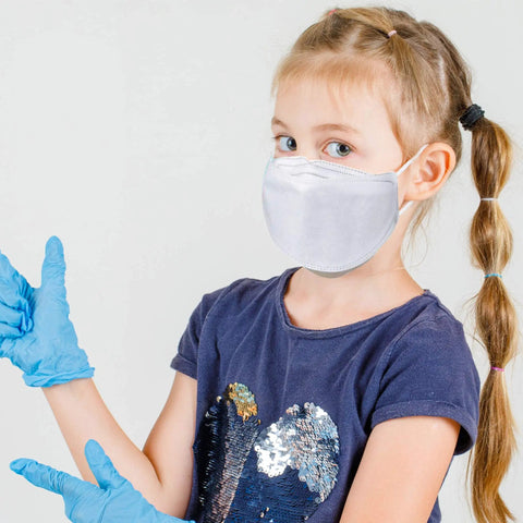 Child wearing KF94 Mask For Protection Adjustable Easy Breathing Four Layer Filter Made In Korea Individually Packaged Kid Friendly Face Cover