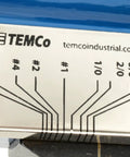 Close-up of Rugged Dieless Lug Crimp Tool size guide on the handle, for 8 AWG to 4/0 cables, blue and black finish.