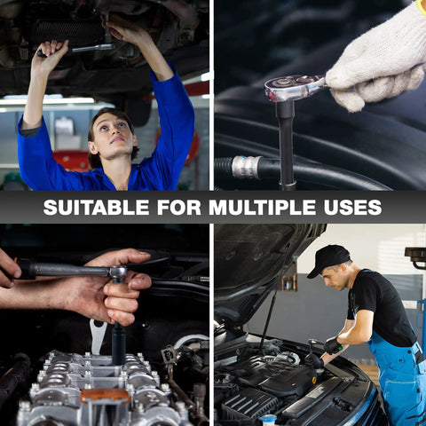 Mechanics using 29 Piece 1/2 Inch Drive Deep Impact Socket Set With 3 Inch, 5 Inch And 10 Inch Extensions, SAE And Metric Sockets, Cr-V Steel