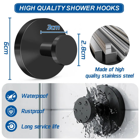 Straight Up The Go To Suction Cup Hooks For Shower, 6cm black stainless steel hook, waterproof, rustproof design for easy bathroom storage.