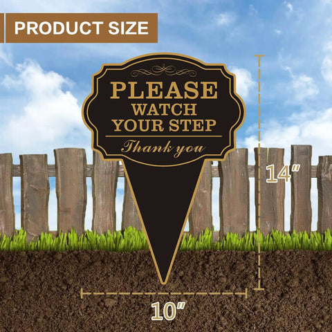 Double Sided Watch Your Step Yard Sign With Stake, 10x14 Rust-Free Metal Outdoor Safety Sign UV Printed For Walkways