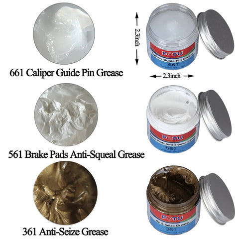 Complete Brake Caliper Grease Kit With 661 Guide Pin Grease, 561 Anti Squeal, And 361 High Temperature Copper Anti Seize in containers