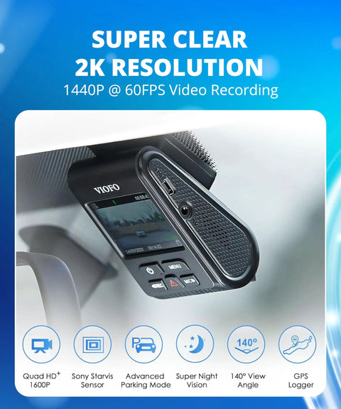 Front Car Dash Cam A119 V3 2K 2560X1440P Quad HD Plus 60fps With 5MP STARVIS Sensor on car windshield