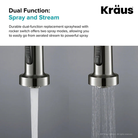 Stainless Steel Finish Dual Function Kitchen Faucet Sprayer Replacement Head For Most Faucets Spray And Stream Modes