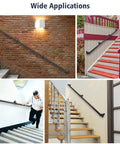 Heavy Duty Aluminum Stair Handrail For Indoor Outdoor Steps Wall Mounted Pipe Railing With Badass Black Powder Coating And Hella Strong Grip Four Feet Long And Zero Hassle Setup in various settings.