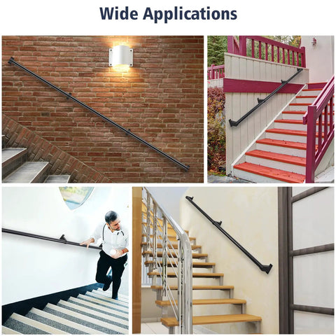 Industrial Pipe Stair Railing Badass Grip For Indoor And Outdoor Stairs Wall Mount Aluminum Handrail on various staircases.