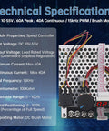 Ultra Tough Pwm Dc Brushed Motor Speed Controller Featuring Bright Tunable Digital Readout showing technical specs and connections