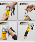 Steps to operate 10,000 PSI Pneumatic Grease Gun Kit With Built Tough Pistol Grip, 14 Oz Capacity visible in four stages.