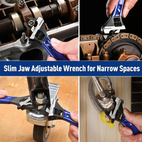 4 Inch Thin Jaws Stubby Adjustable Wrench with Wide Opening and 2mm Slim Jaws for Tight Spaces CRV Steel used in various repairs