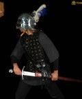 Person wearing Genuine Leather Sword Baldric Belt For LARP And Renaissance Costumes, Adjustable Crossbody Scabbard Holder