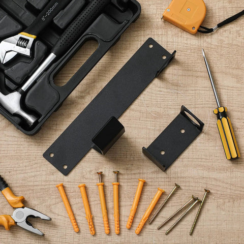 Wall Mount Jack Stand Organizer For Hydraulic Floor Jacks, Heavy Duty Car And Truck Tool Storage Rack components on table.