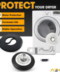 Dryer Repair Kit Replacement Drum Roller Belt and Idler Pulley Set 4581EL2002C with dryer and parts visible