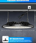 Installation of Two Pack 200W UFO LED High Bay Lights 20000 Lumens Daylight 6500K Waterproof Shop Light with adjustable bracket