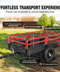 Beefy Heavy Duty ATV Dump Trailer With 1500lb Capacity And 15 Cu Ft Utility Cart Red Steel Railings 16 Inch Tires Shown At Farm