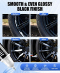 Slick Gloss Black Rim Repair Kit For Universal Alloy Wheels Quick Curb Rash And Scratch Touch Up Pen No Sweat Three Step Wheel Paint Fix Before and After images of wheel restoration.