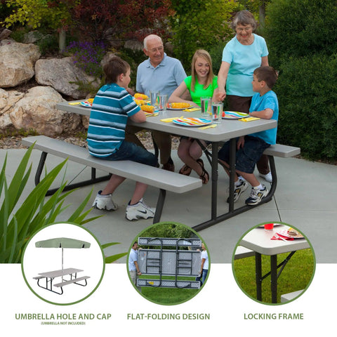 Group at 6-Foot Folding Picnic Table for Backyard Use With Eight-Seat Capacity, UV Protected HDPE Top, Powder Coated Steel Frame