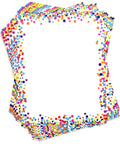 Stack of Confetti Border Computer Paper Letterhead 100 Pack Double Sided Eight By Eleven Inches Colorful Dots Stationery Sheets