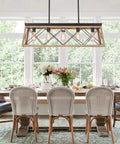 Farmhouse Chandelier With Five Lights For Kitchen Island Lighting Rustic White Wood Finish Dining Room Pendant Light Adjustable Height