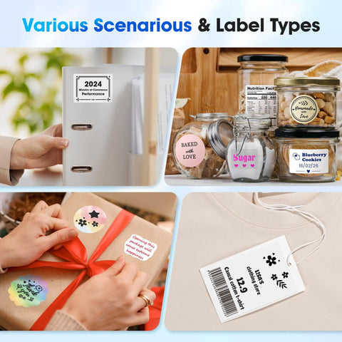 Colorful labels created with 3 Inch Label Maker Portable Printer For Home Office, 2026 Upgrade With 2200mAh Battery