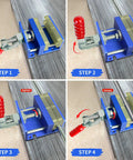 No Fuss Drill Free Golf Club Vise With Heavy Duty Aluminum Shaft Clamp, four steps to tighten and loosen grips.