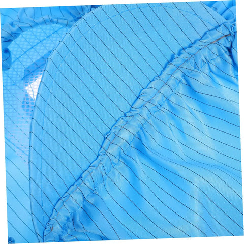 Close-up of Five Pack Blue Anti Static Cleanroom Working Hat Built With Breathable Mesh And Heavy Duty Polyester showing the inner lining and stitching.