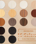 Massive 864 Piece Wood Grain Screw Hole Covers Set 0.83 Inch Waterproof PVC Caps showing 16 styles in various wood tones.
