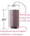 5Mm Drill Bushings For Cabinet Shelf Holes Jigs 10 Pack Built Tough Hardened Steel with dimensions and ribbed grip visible