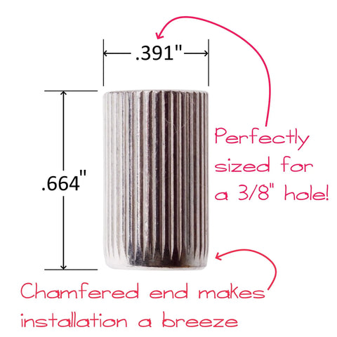 5Mm Drill Bushings For Cabinet Shelf Holes Jigs 10 Pack Built Tough Hardened Steel with dimensions and ribbed grip visible
