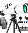 Backyard Ready 80mm Aperture 600mm Focal Length Telescope With Metal AZ Mount Phone Holder And Portable Carry Bag For Adults