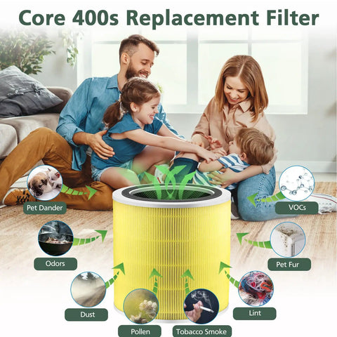Family with pets using Must-Have Pet Care Replacement Filter For Levoit 400S-P Smart WiFi Air Purifier in living room