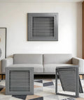 Heavy Duty Louvered Return Air Grille Installs Straight In A Snap With Slick Magnetic Seals And A Handy Filter To Trap Dust in living room setting.