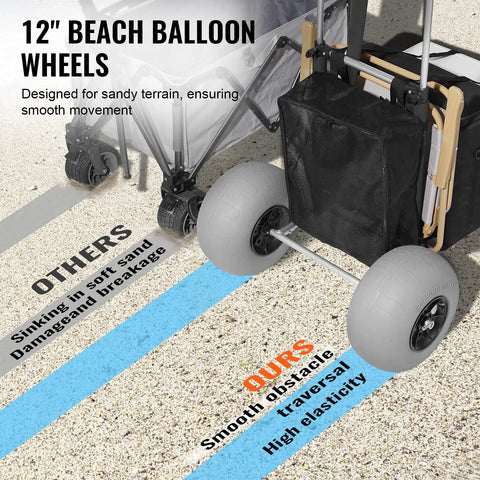 Beach Cart With Balloon Wheels And Large Deck For Sand Heavy Duty Load Up To 165 Pounds comparison on sandy terrain