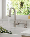 Antrom Kitchen Faucet With Pull Down Sprayer And Built In Soap Dispenser in kitchen setting, Spot Defense stainless steel finish