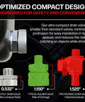 Comparison of compact and standard oil drain valves, highlighting Votex Made In USA Long Thread M12 X 1.75 Oil Drain Plug advantages.