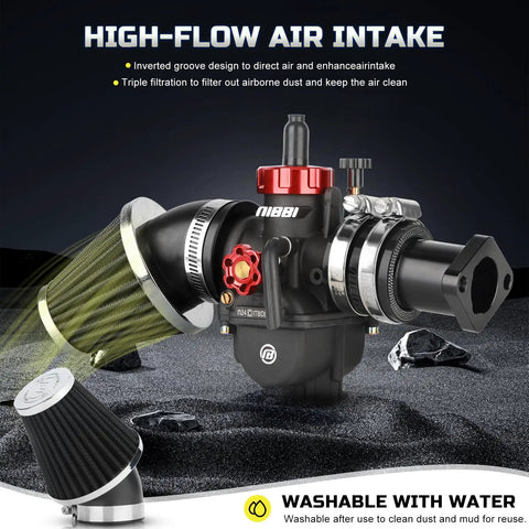24mm Carburetor Kit For Predator 212cc and 224cc Engines, high-flow air intake system, anodized black finish, wash filter, NIBBI design