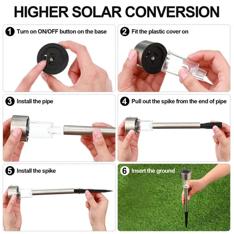 Steps to assemble 30 Pack Solar Pathway Lights Outdoor LED Landscape Lighting Waterproof Stainless Steel Garden Lights