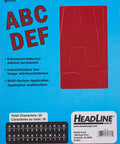 Red Peel And Stick Vinyl Letters For Signs 6 Inch High Permanent Adhesive Indoor Or Outdoor Use Waterproof Weatherproof Ultra Easy DIY Signage. Packaging showing 6-inch self-stick letters in gothic font.