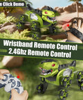 Gesture Sensing Dinosaur Monster Truck Remote Control Car With 8WD Off Road Stunt Vehicle in green with wristband control.