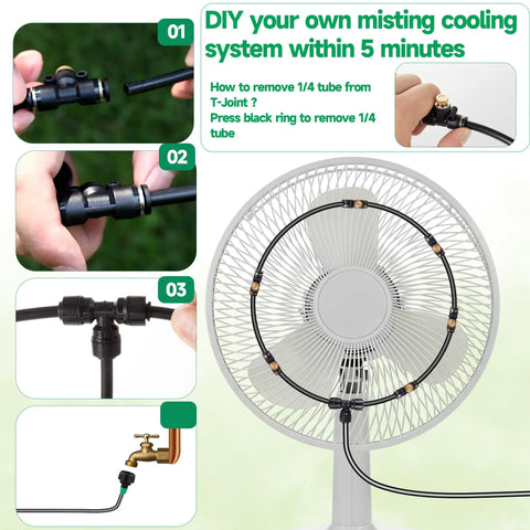 Outdoor Misting Fan Kit Anti Leak System With 19.69Ft Tubing 6 Brass Nozzles 6m Line And 3/4 Inch Adapter installation guide