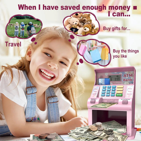 Kid Friendly Debit Card Piggy Bank With 4 Digit PIN Realistic Bank Style For Real Money Coin Recognition Balance Tracker