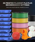 Eight Color Elite PLA Plus 3D Printer Filament Bundle with multicolor 1.75mm spools and recommended settings guide