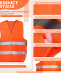 60 Pack High Visibility Safety Vests With 2 Reflective Strips Orange Construction Workwear One Size Fits Most For Men And Women