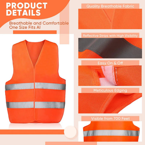60 Pack High Visibility Safety Vests With 2 Reflective Strips Orange Construction Workwear One Size Fits Most For Men And Women
